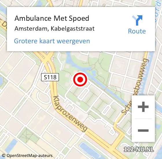 Locatie op kaart van de 112 melding: Ambulance Met Spoed Naar Amsterdam, Kabelgaststraat op 10 augustus 2022 20:57
