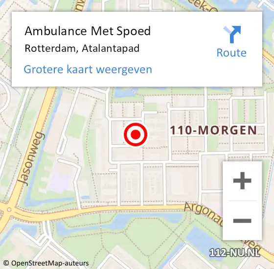 Locatie op kaart van de 112 melding: Ambulance Met Spoed Naar Rotterdam, Atalantapad op 10 augustus 2022 21:19