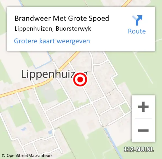 Locatie op kaart van de 112 melding: Brandweer Met Grote Spoed Naar Lippenhuizen, Buorsterwyk op 10 augustus 2022 22:43