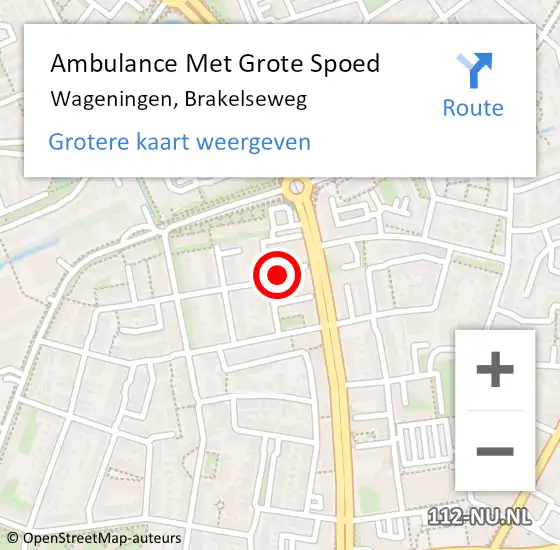 Locatie op kaart van de 112 melding: Ambulance Met Grote Spoed Naar Wageningen, Brakelseweg op 10 augustus 2022 22:57