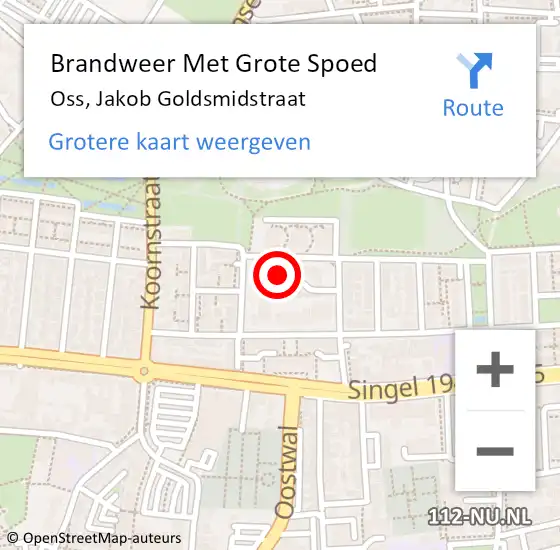 Locatie op kaart van de 112 melding: Brandweer Met Grote Spoed Naar Oss, Jakob Goldsmidstraat op 11 augustus 2022 01:19