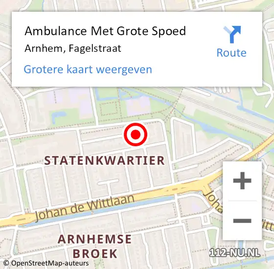 Locatie op kaart van de 112 melding: Ambulance Met Grote Spoed Naar Arnhem, Fagelstraat op 11 augustus 2022 03:22