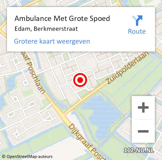 Locatie op kaart van de 112 melding: Ambulance Met Grote Spoed Naar Edam, Berkmeerstraat op 11 augustus 2022 07:26