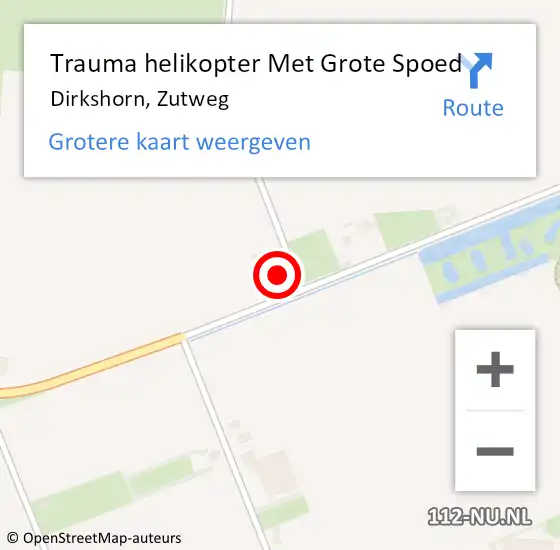 Locatie op kaart van de 112 melding: Trauma helikopter Met Grote Spoed Naar Dirkshorn, Zutweg op 11 augustus 2022 11:25