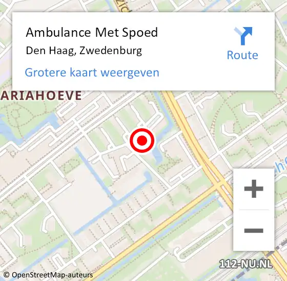 Locatie op kaart van de 112 melding: Ambulance Met Spoed Naar Den Haag, Zwedenburg op 11 augustus 2022 14:42