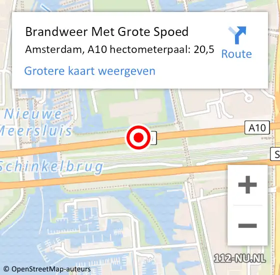 Locatie op kaart van de 112 melding: Brandweer Met Grote Spoed Naar Amsterdam, A10 hectometerpaal: 20,5 op 11 augustus 2022 15:02
