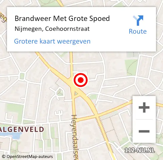 Locatie op kaart van de 112 melding: Brandweer Met Grote Spoed Naar Nijmegen, Coehoornstraat op 11 augustus 2022 15:49