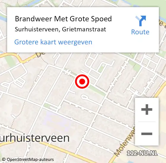 Locatie op kaart van de 112 melding: Brandweer Met Grote Spoed Naar Surhuisterveen, Grietmanstraat op 11 augustus 2022 16:10