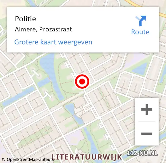 Locatie op kaart van de 112 melding: Politie Almere, Prozastraat op 11 augustus 2022 16:29
