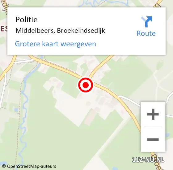Locatie op kaart van de 112 melding: Politie Oost- West- en Middelbeers, Broekeindsedijk op 11 augustus 2022 16:46