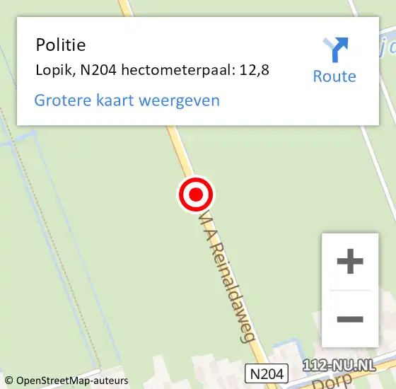 Locatie op kaart van de 112 melding: Politie Lopik, N204 hectometerpaal: 12,8 op 11 augustus 2022 16:59