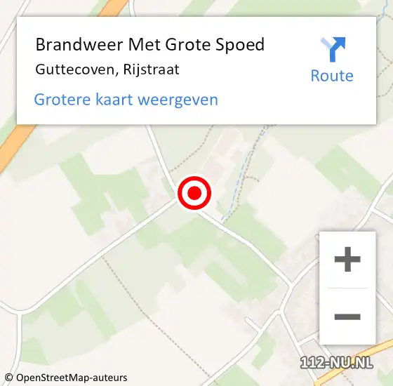 Locatie op kaart van de 112 melding: Brandweer Met Grote Spoed Naar Guttecoven, Rijstraat op 11 augustus 2022 18:10