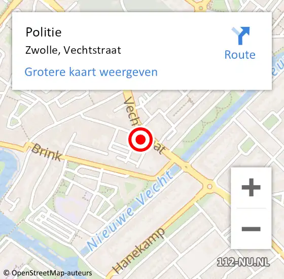 Locatie op kaart van de 112 melding: Politie Zwolle, Vechtstraat op 11 augustus 2022 18:21