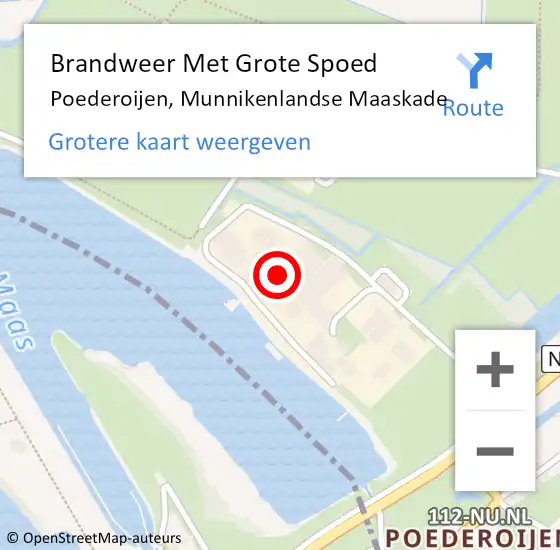 Locatie op kaart van de 112 melding: Brandweer Met Grote Spoed Naar Poederoijen, Munnikenlandse Maaskade op 11 augustus 2022 18:42