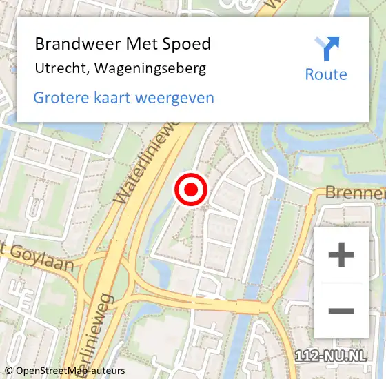 Locatie op kaart van de 112 melding: Brandweer Met Spoed Naar Utrecht, Wageningseberg op 11 augustus 2022 18:43