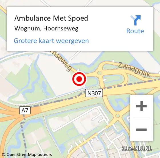 Locatie op kaart van de 112 melding: Ambulance Met Spoed Naar Wognum, Hoornseweg op 11 augustus 2022 21:00