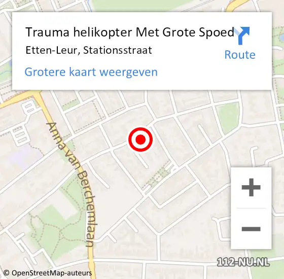 Locatie op kaart van de 112 melding: Trauma helikopter Met Grote Spoed Naar Etten-Leur, Stationsstraat op 11 augustus 2022 22:53