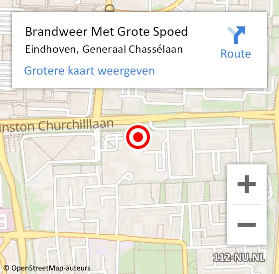 Locatie op kaart van de 112 melding: Brandweer Met Grote Spoed Naar Eindhoven, Generaal Chassélaan op 12 augustus 2022 00:02