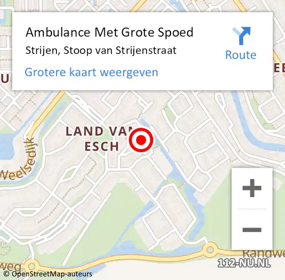 Locatie op kaart van de 112 melding: Ambulance Met Grote Spoed Naar Strijen, Stoop van Strijenstraat op 12 augustus 2022 05:45
