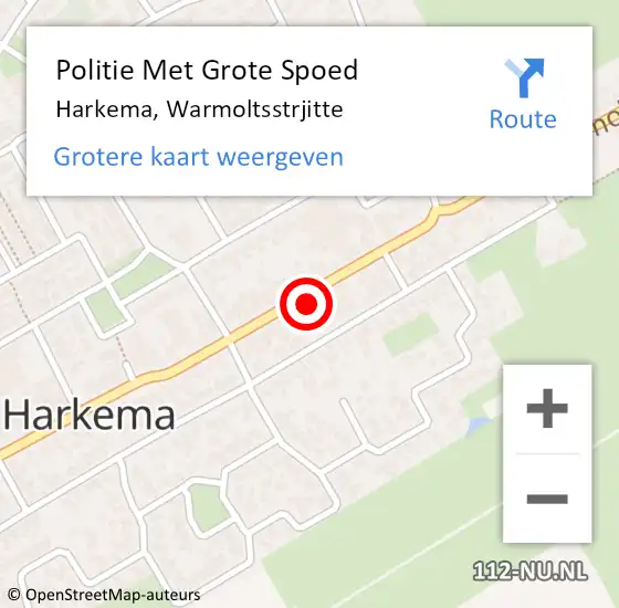 Locatie op kaart van de 112 melding: Politie Met Grote Spoed Naar Harkema, Warmoltsstrjitte op 12 augustus 2022 07:56