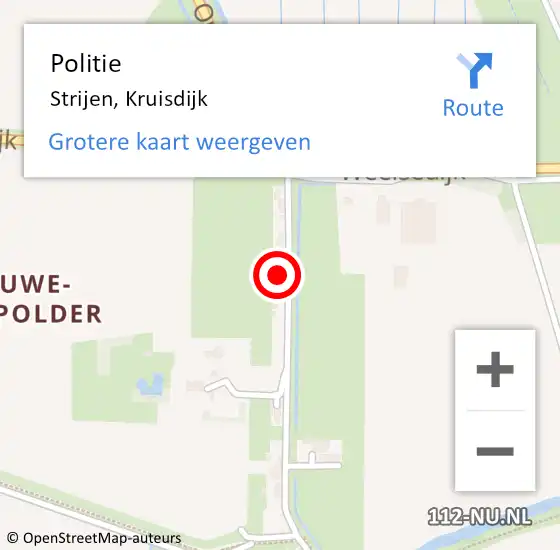 Locatie op kaart van de 112 melding: Politie Strijen, Kruisdijk op 12 augustus 2022 08:09