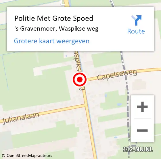 Locatie op kaart van de 112 melding: Politie Met Grote Spoed Naar 's Gravenmoer, Waspikse weg op 12 augustus 2022 12:05