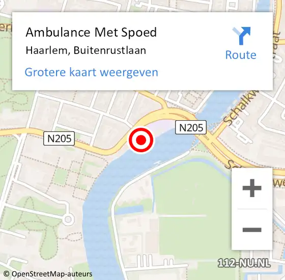 Locatie op kaart van de 112 melding: Ambulance Met Spoed Naar Haarlem, Buitenrustlaan op 12 augustus 2022 16:11