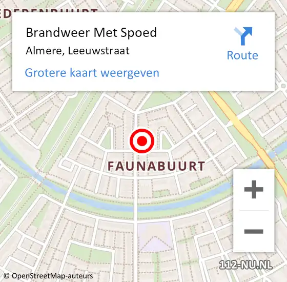 Locatie op kaart van de 112 melding: Brandweer Met Spoed Naar Almere, Leeuwstraat op 12 augustus 2022 16:14