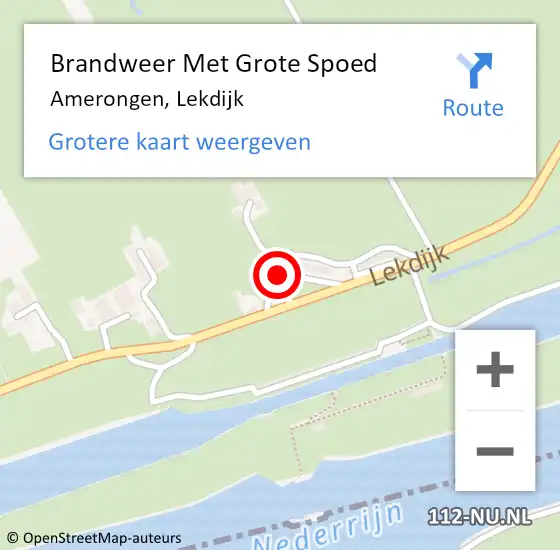 Locatie op kaart van de 112 melding: Brandweer Met Grote Spoed Naar Amerongen, Lekdijk op 12 augustus 2022 16:34