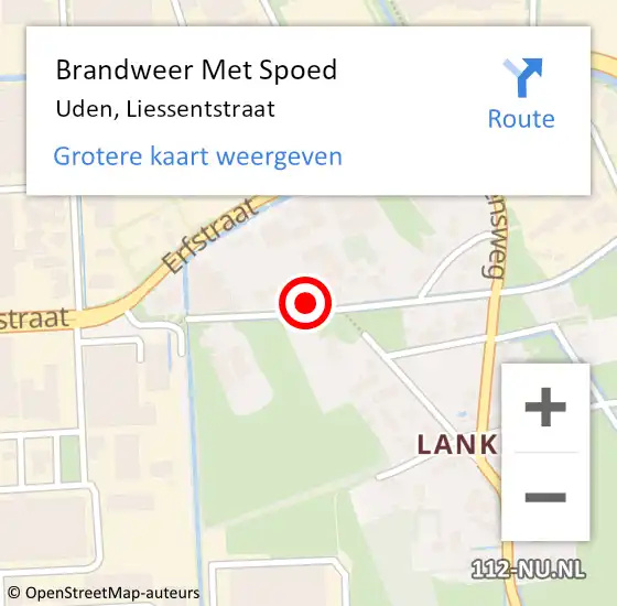 Locatie op kaart van de 112 melding: Brandweer Met Spoed Naar Uden, Liessentstraat op 12 augustus 2022 17:20