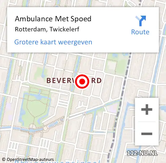 Locatie op kaart van de 112 melding: Ambulance Met Spoed Naar Rotterdam, Twickelerf op 12 augustus 2022 17:32