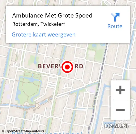 Locatie op kaart van de 112 melding: Ambulance Met Grote Spoed Naar Rotterdam, Twickelerf op 12 augustus 2022 18:08