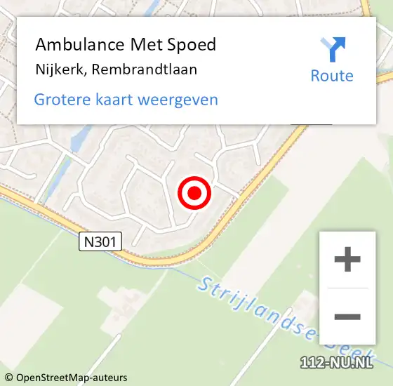 Locatie op kaart van de 112 melding: Ambulance Met Spoed Naar Nijkerk, Rembrandtlaan op 12 augustus 2022 21:01