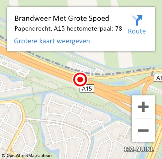 Locatie op kaart van de 112 melding: Brandweer Met Grote Spoed Naar Papendrecht, A15 hectometerpaal: 78 op 12 augustus 2022 21:36