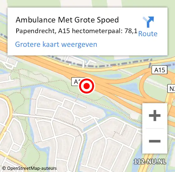 Locatie op kaart van de 112 melding: Ambulance Met Grote Spoed Naar Papendrecht, A15 hectometerpaal: 78,1 op 12 augustus 2022 21:39