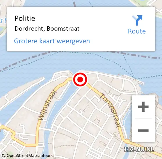 Locatie op kaart van de 112 melding: Politie Dordrecht, Boomstraat op 12 augustus 2022 22:17