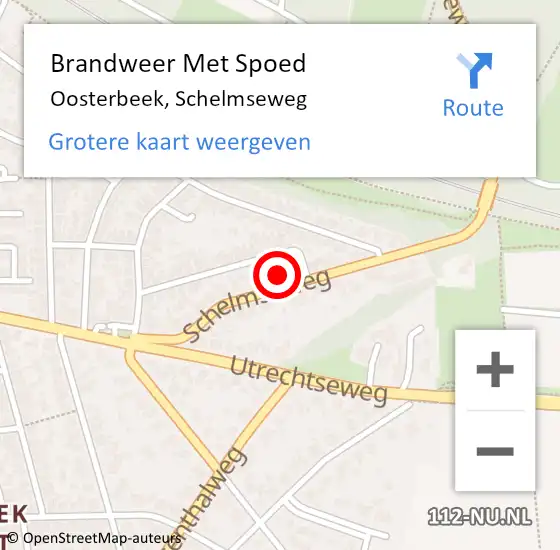 Locatie op kaart van de 112 melding: Brandweer Met Spoed Naar Oosterbeek, Schelmseweg op 12 augustus 2022 22:43