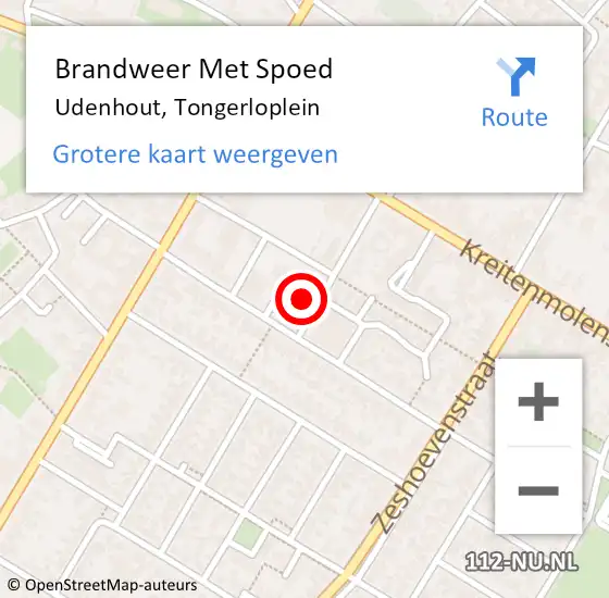 Locatie op kaart van de 112 melding: Brandweer Met Spoed Naar Udenhout, Tongerloplein op 12 augustus 2022 22:44