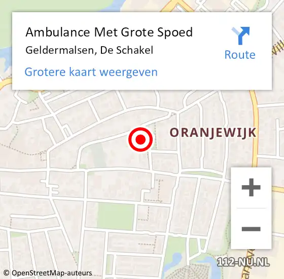 Locatie op kaart van de 112 melding: Ambulance Met Grote Spoed Naar Geldermalsen, De Schakel op 13 augustus 2022 01:26