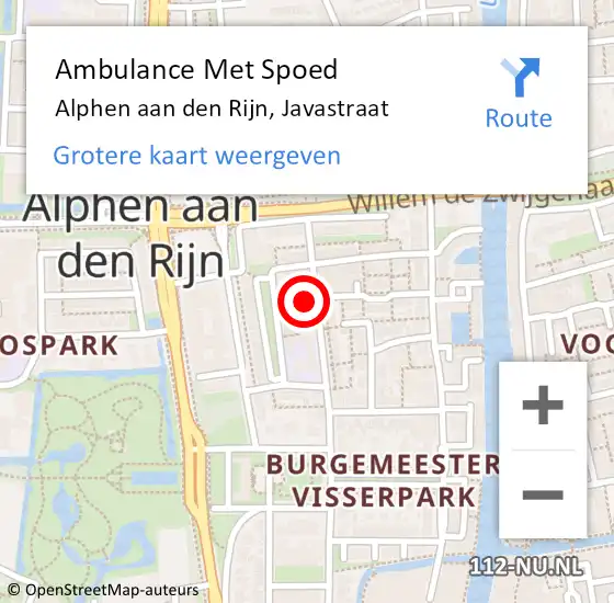 Locatie op kaart van de 112 melding: Ambulance Met Spoed Naar Alphen aan den Rijn, Javastraat op 13 augustus 2022 09:47