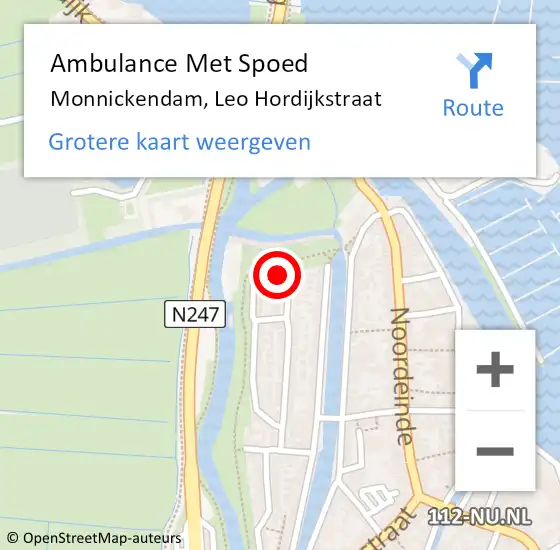 Locatie op kaart van de 112 melding: Ambulance Met Spoed Naar Monnickendam, Leo Hordijkstraat op 13 augustus 2022 11:37
