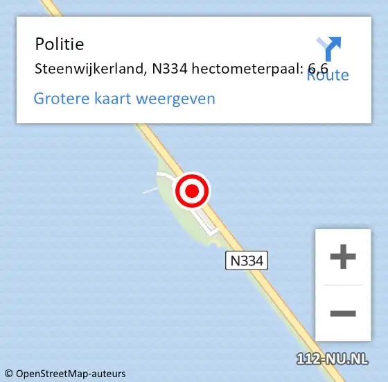 Locatie op kaart van de 112 melding: Politie Steenwijkerland, N334 hectometerpaal: 6,6 op 13 augustus 2022 12:07