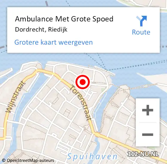 Locatie op kaart van de 112 melding: Ambulance Met Grote Spoed Naar Dordrecht, Riedijk op 13 augustus 2022 12:44