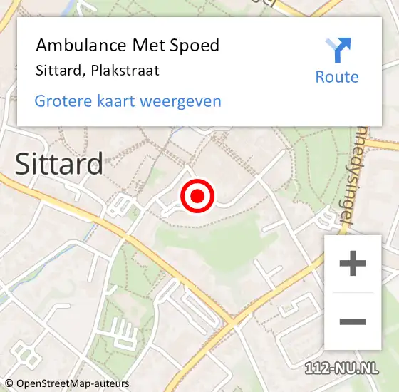 Locatie op kaart van de 112 melding: Ambulance Met Spoed Naar Sittard, Plakstraat op 13 augustus 2022 12:48