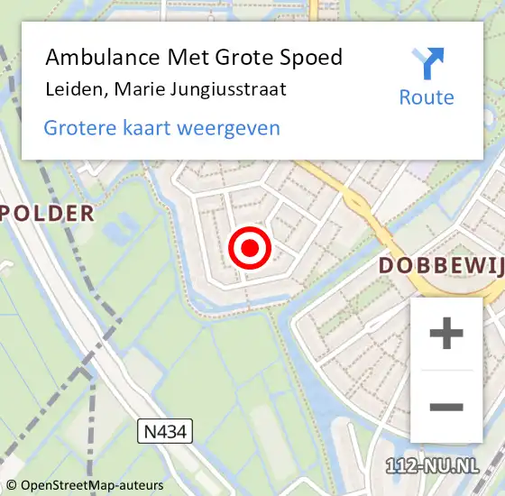Locatie op kaart van de 112 melding: Ambulance Met Grote Spoed Naar Leiden, Marie Jungiusstraat op 13 augustus 2022 16:48