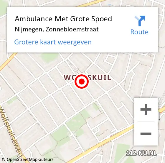 Locatie op kaart van de 112 melding: Ambulance Met Grote Spoed Naar Nijmegen, Zonnebloemstraat op 13 augustus 2022 17:24