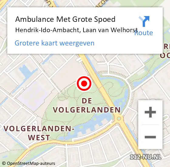 Locatie op kaart van de 112 melding: Ambulance Met Grote Spoed Naar Hendrik-Ido-Ambacht, Laan van Welhorst op 13 augustus 2022 22:28