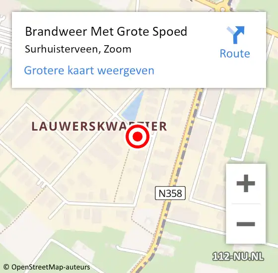 Locatie op kaart van de 112 melding: Brandweer Met Grote Spoed Naar Surhuisterveen, Zoom op 13 augustus 2022 22:41
