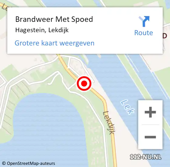 Locatie op kaart van de 112 melding: Brandweer Met Spoed Naar Hagestein, Lekdijk op 13 augustus 2022 23:21