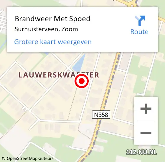 Locatie op kaart van de 112 melding: Brandweer Met Spoed Naar Surhuisterveen, Zoom op 13 augustus 2022 23:26